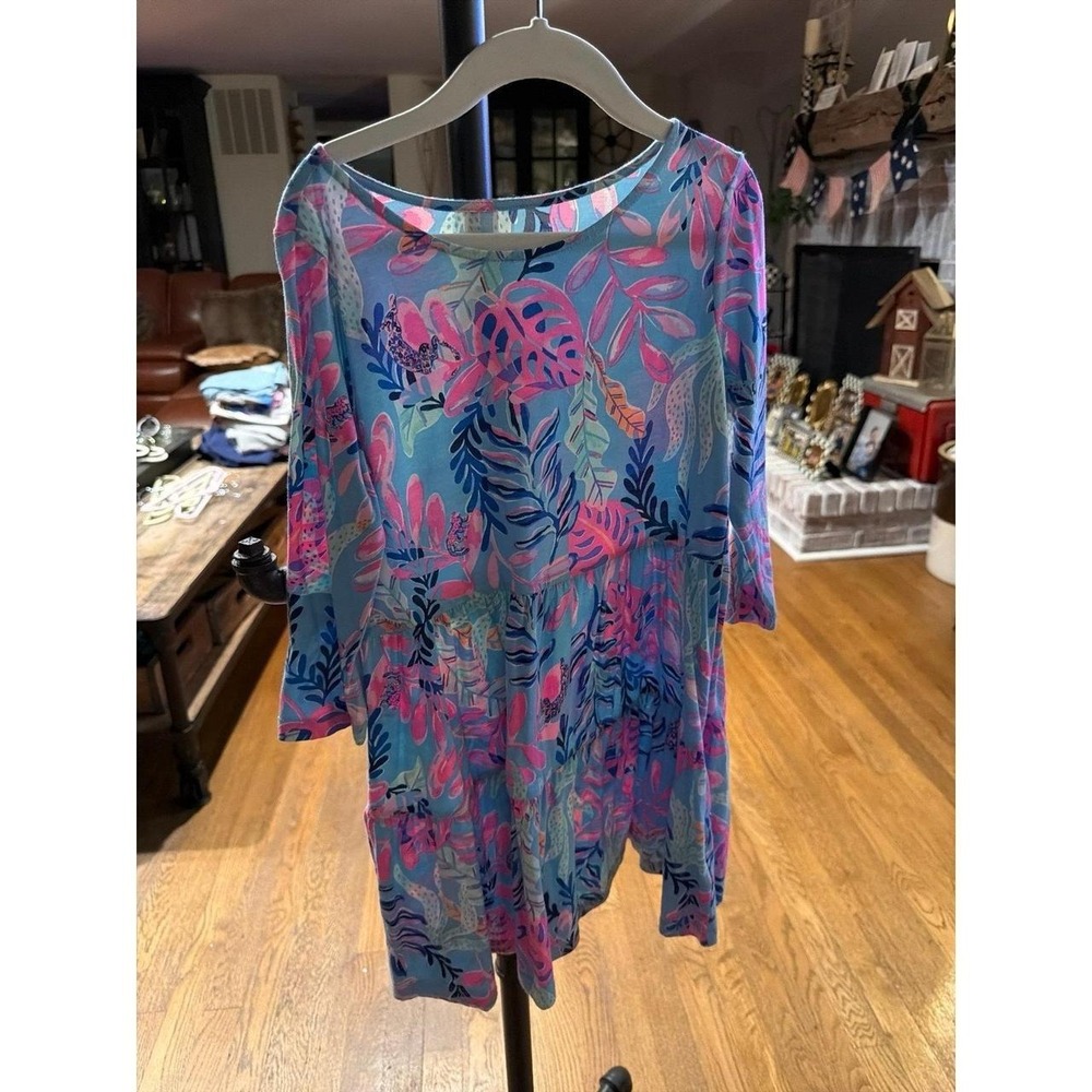 Lilly Pulitzer swing dress Porto Blue You've Been Spotted girls M 6-7